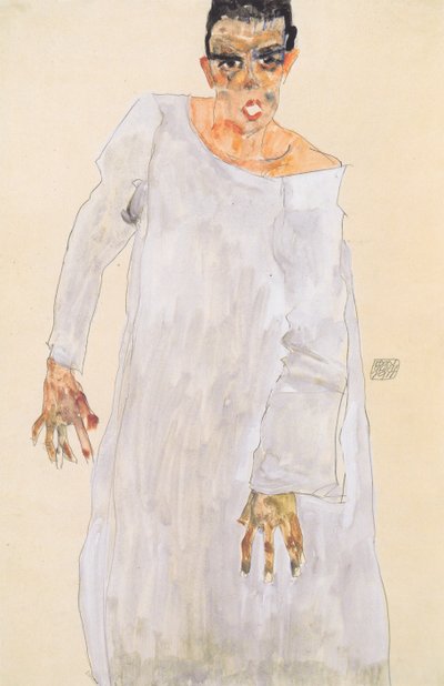 Self-Portrait in White Robe by Egon Schiele